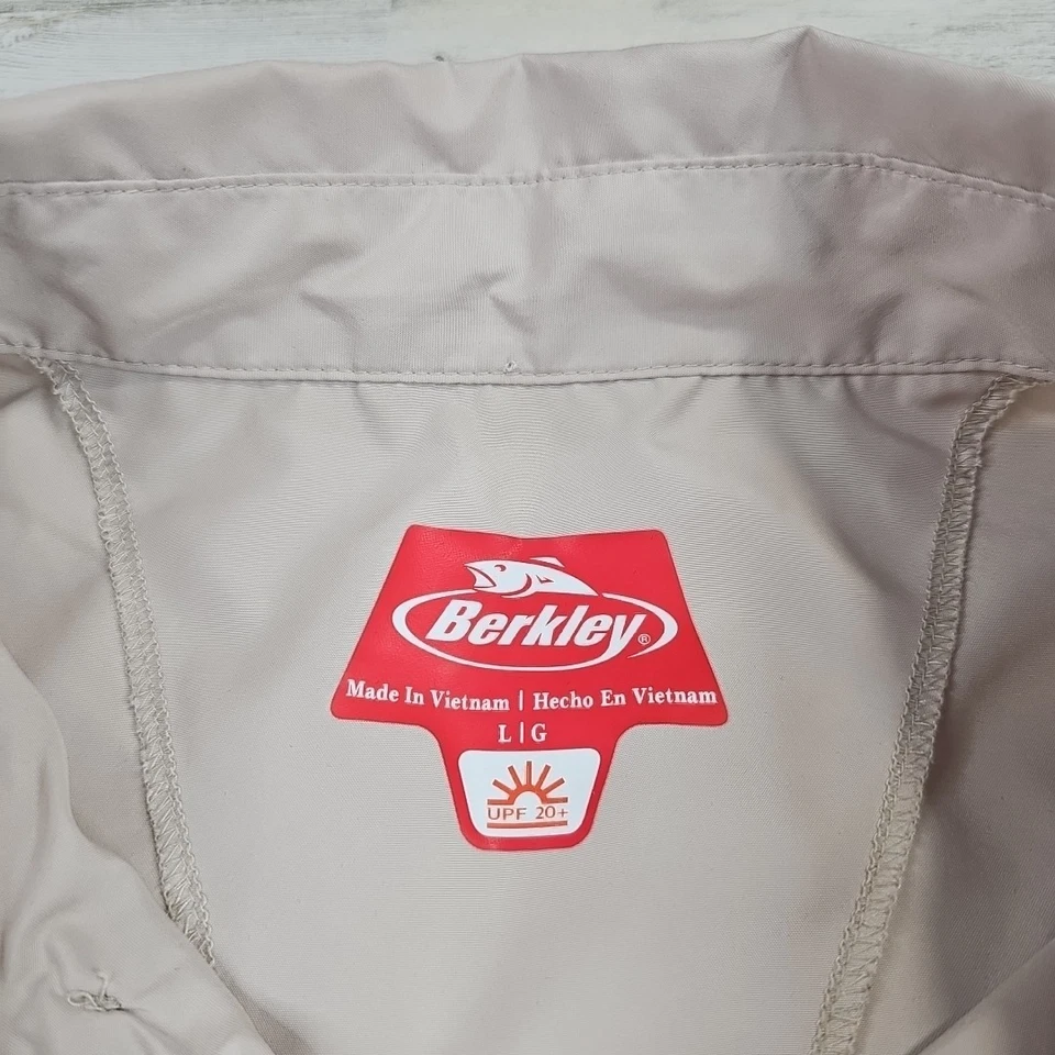 Camisa de Pesca Berkley Para Hombres Grande Caqui Bronceado Botones Cremallera Bolsillo UPF 20+ Foto 3 de 4