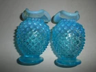 Nice Pair of Fenton Blue Hobnail Opalescent 3.75 " Miniature Vases