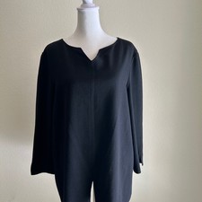 Oscar de la Renta Vintage Black Wool Tunic Shirt Sz12 Classic Minimal Quiet Lux