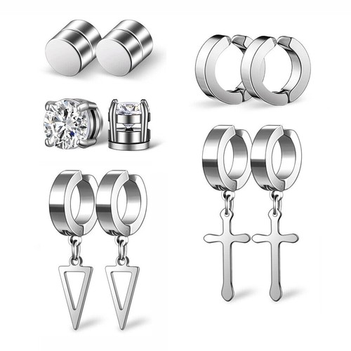 5 Pair Stud Earrings Non Pierced Magnetic Fake Set Stainless Steel For Men Women - Picture 15 of 16