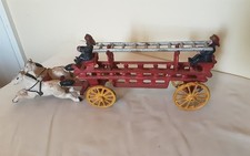 Vintage Toys Cast Iron Horse-Drawn Fire Ladder Wagon w/ 2 Horses, 2 Figures