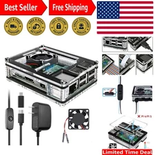 Raspberry Pi 3 B+ Clear Case with Cooling Fan & Heatsinks - Easy Access to Ports