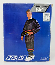 Vintage 90s Prosport Black Red Blue Yellow Stripe Vinyl Sauna Exercise Suit Lxl