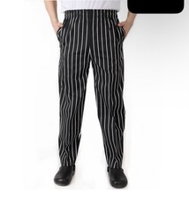 Chef Cook Uniform Restaurant Pants w/ Pockets Elastic Wasteband Sz L NWT