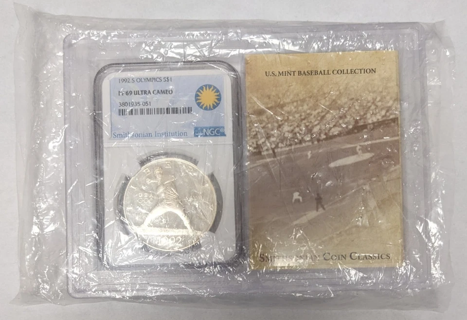 Smithsonian Baseball Collection 1992 S Olympic Silver Dollar NGC PF 69 Ultra CA - Image 3 of 4