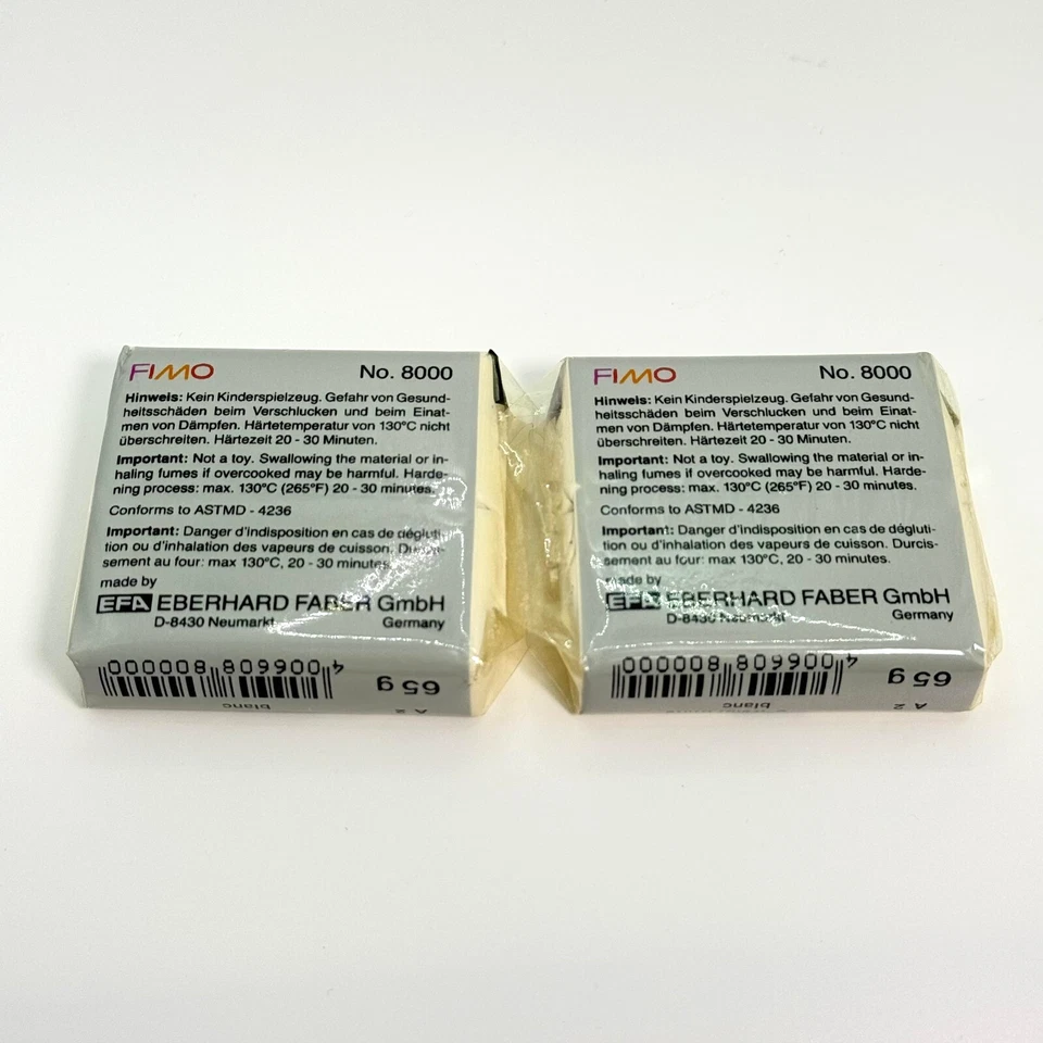 Pacote com 2 Vintage FIMO Argila Branca para Forno 65g Cada Nº8000 Alemanha EFA Hobby Selo - Imagem 2 de 2