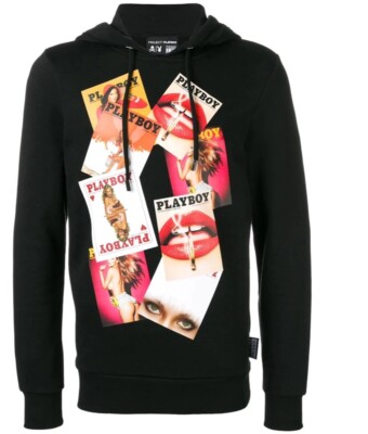PHILIPP PLEIN X PLAYBOY CRYSTAL HOODIE BLACK SIZE S