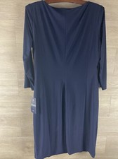Chaps Ralph Lauren Dress L Large Blue 3/4 Long Sleeve Sheath Ruffle $110