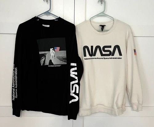 H&M and BERSHKA MEN'S LONG SLEEVE SHIRTS w/NASA LOGO, LOT of 2, SIZE MEDIUM