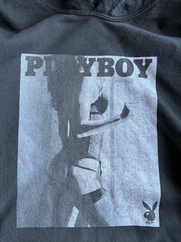 Vintage Playboy Graphic Logo Sexy Girl Hoodie Sweatshirt Black Size XL Pullover - Picture 2 of 5