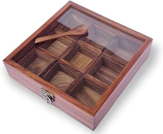 Indian Rosewood Table Top Spice box 8 Inches |9 Compartment Dry Fruit /Spice box