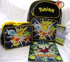 Mochila negra Pokemon Pikachu 16", lonchera y lápices y carpeta Pokemon - ¡Nueva! v2