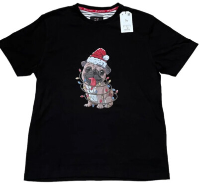 Denim Flower Ricky Singh TShirt Sz L Black, Puppy Santa Hat Christmas  Graphics