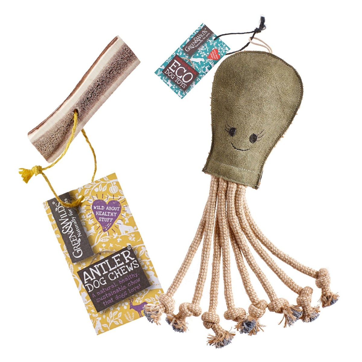 Green Wilds Dog Gift Set Olive Octopus Easy Antler Chew (Medium)