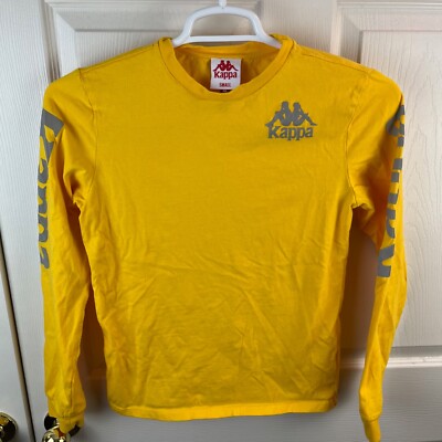Men's Kappa Long Sleeve Mustard Yellow T-Shirt Top Spell Out Logo Small S