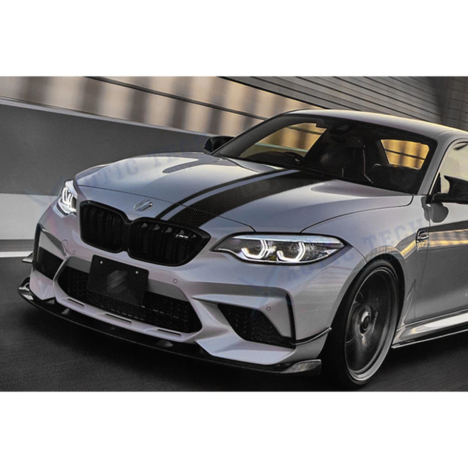 斜纹编织碳赛车风格汽车前罩条纹乙烯基装饰贴纸 — 第 4/4 张图片