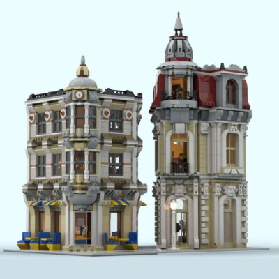 2-in-1 Modular Corner Buildings Architecture with Interior 3971 Pieces MOC Build