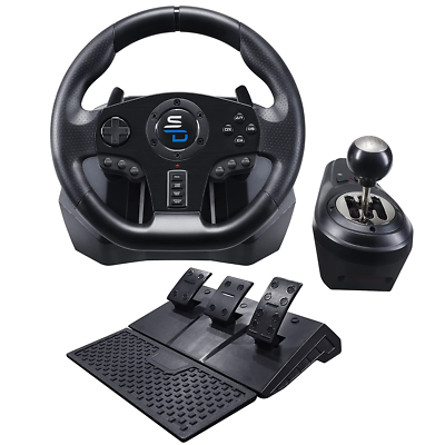 Racing Steering Wheel with Manual Paddle Shifter 3 Pedals