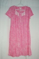 Womens Pajamas PINK PAISLEY S/S NIGHTGOWN Button Yoke LACE TRIM Size M 8-10