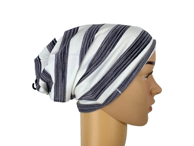 Mütze Jungen Mädchen Vintage Beanie Grau Weiß Gestreift Stretch Übergang Boom It