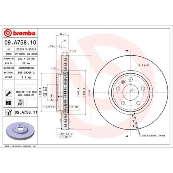 Brembo 2X Bremsscheibe Vorne Ø320Mm BelüFtet FüR Audi A4 Avant Q5 8K5 B8 8RB-image