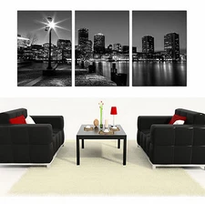 Boston Skyline easy-hang mounted picture canvas wall art/better than stretched