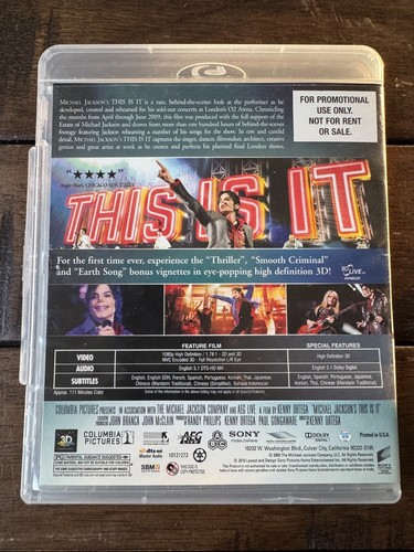 MICHAEL JACKSON - THIS IS IT (3D ENHANCED EDITION PROMO BLU-RAY) 2010!! RARE!! - Picture 2 of 3