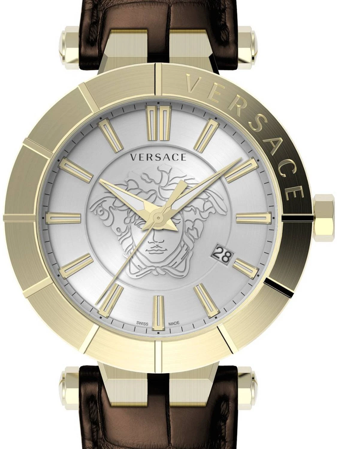 Orologio da polso uomo Versace V Race restyling 42 mm finestra data cinturino pelle VE