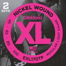 2 PACK D'Addario Nickel Wound Regular Light Gauge Bass Strings 45-100 / EXL170TP