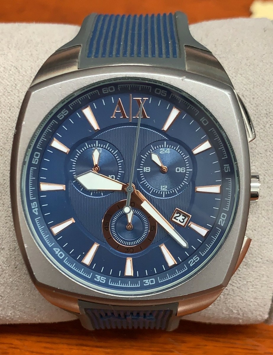 Armani Exchange Chronograph Blue Dial Square Rubber Band Men's