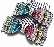 2PC BOW AUSTRIAN RHINESTONE CRYSTAL HAIR COMBS COMB BARRETTE CLIP C1157 MULTI