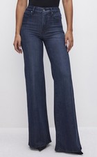 Good American Good Waist Palazzo Jeans High Rise Wide Leg Dark Wash SZ. 10/30