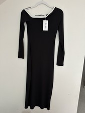 NA-KD Bodycon Ribbed Dress Small With White Neckline