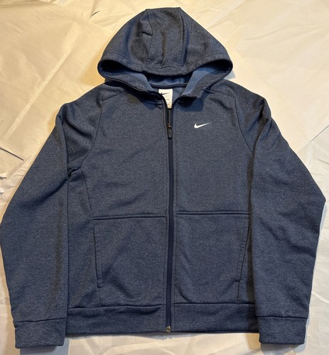 Nike Kinder L Therma Fit Full Zip Pullover mit Kapuze blau weiß Swoosh