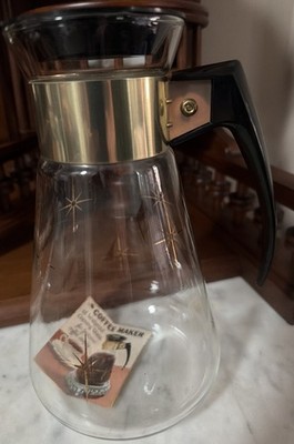 Corning Ware Atomic Starburst Hot Coffee Tea Carafe Pitcher 6 Cup w/ Lid, NICE!