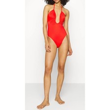 Good American XS Leilani One Piece Bathing Suit Plunge Open Back Strap Red NWT