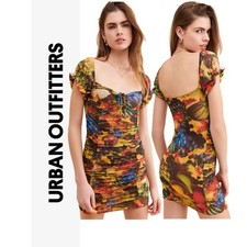 Urban Outfitters Fruit Print Mesh Ruched Mini Dress Short Sleeve Sz S Party Core