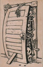 Skeletons In The Closet 2 1/2 x 3 3/4" Rubber Stamp, Halloween Stamp, Halloween