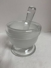 Heavy Frosted Handblown Glass Mortar and Pestle 5" EUC