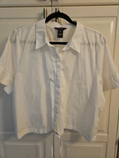Simply VERA WANG White Size XL  100% Cotton Drawstring Cropped Blouse Top