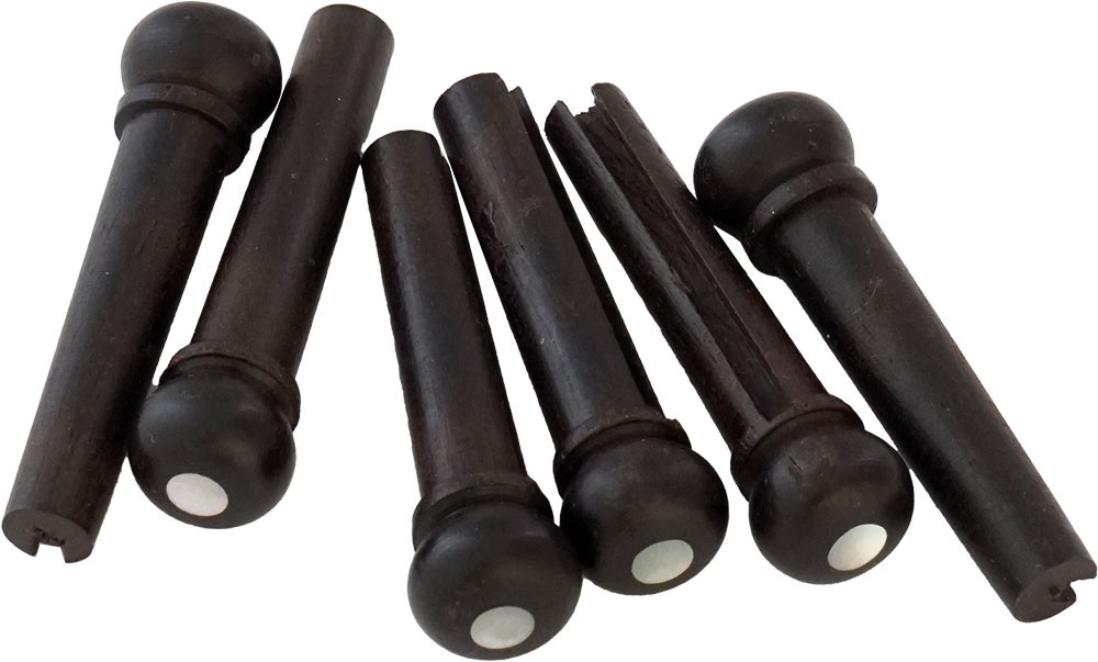 Ebony Bridge Pins, Mother of Pearl Dot, Viking VS-5205M, Spares at Hobgoblin Mus