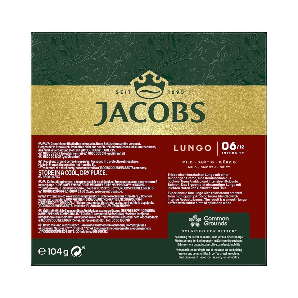 Jacobs Lungo Classico Coffee Capsules, Intensity 6/12, 10 x 20 Drinks Nespresso - Bild 2 von 4