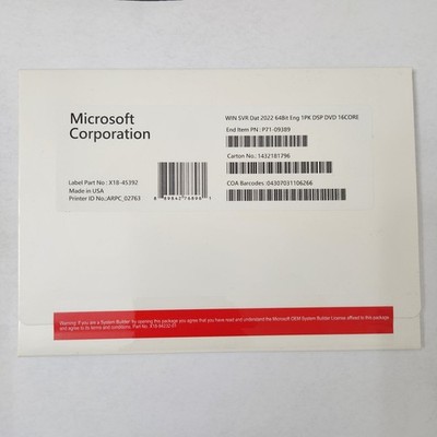Microsoft Windows Server 2022 Datacenter 64 Bit 16-Core DVD + Key New