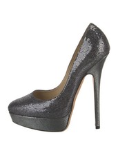 JIMMY CHOO Silver Glitter Fabric Platform Pumps Size 8 IT 38 Very Good Condition
