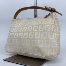 Fendi Zucca FF Logo Canvas Leather Accessory Pouch Mini Bag Silver Auth