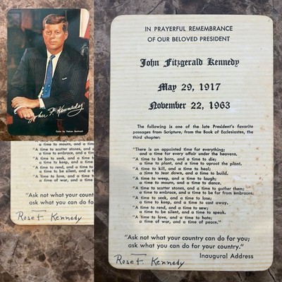 RARE Rose F Kennedy Signed John F Kennedy Memorial Remembrance Card