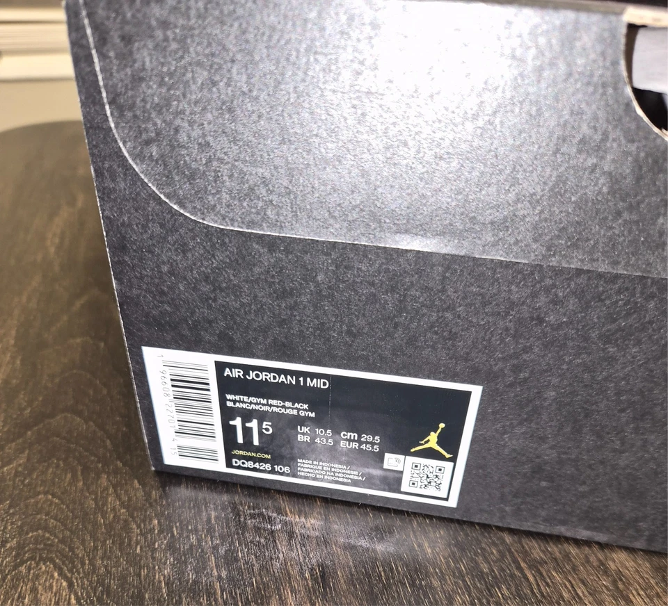 [DQ8426-106] Hombres Air Jordan nuevo 11.5 RETRO 1 MEDIO 'GIMNASIO ROJO PUNTERA NEGRA' Foto 2 de 4