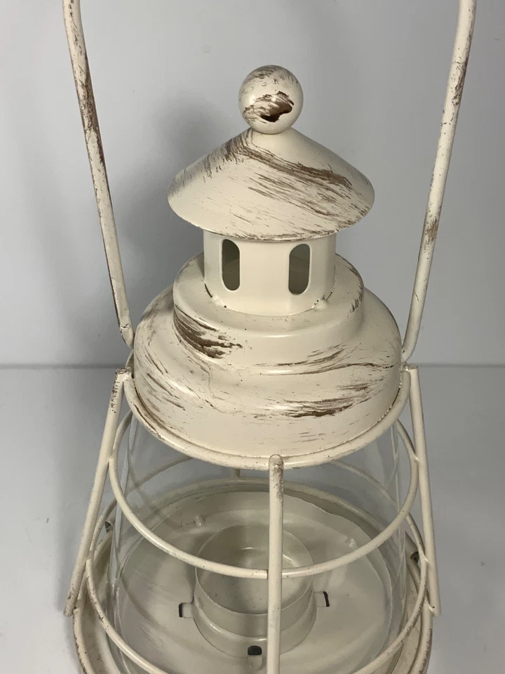 Yankee Candle Antiguo Metal Blanco Faro Tealight Candelabro Linterna Foto 2 de 4