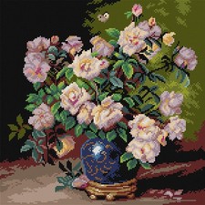 Orchidea Needlepoint Canvas Roses in a Cobalt Vase 3480L