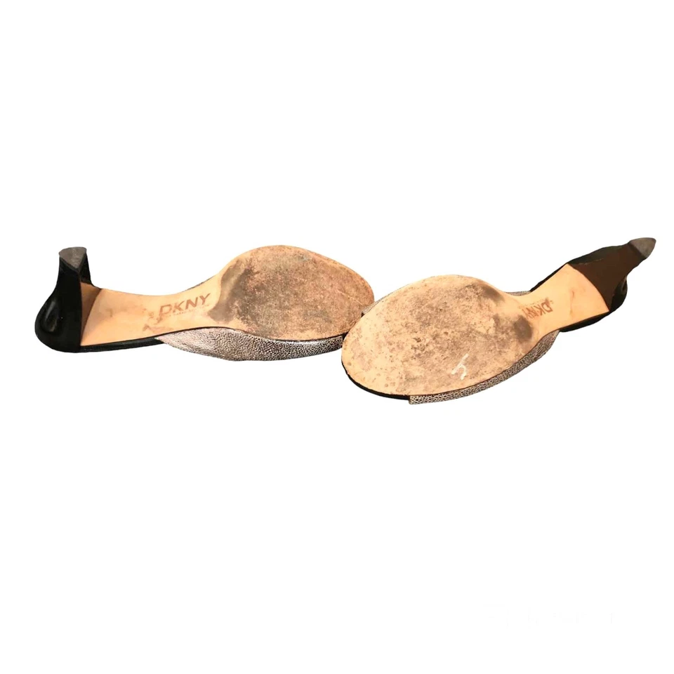 De colección DKNY Donna Karan New York Cuero Plateado Metálico Negro Tacones Deslizables 9M Foto 4 de 4